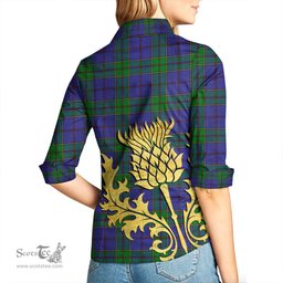 ScotsTee Shop Scottish Strachan Clan Tartan Women Casual Shirt - Golden Thistle Style