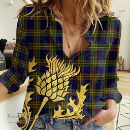 ScotsTee Shop Scottish Clelland Modern Clan Tartan Women Casual Shirt - Golden Thistle Style