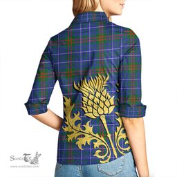 ScotsTee Shop Scottish Edmonstone Clan Tartan Women Casual Shirt - Golden Thistle Style