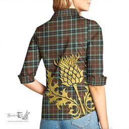 ScotsTee Shop Scottish Thomson Hunting Modern Clan Tartan Women Casual Shirt - Golden Thistle Style
