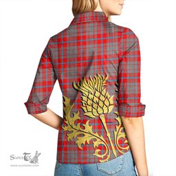 ScotsTee Shop Scottish Moubray Clan Tartan Women Casual Shirt - Golden Thistle Style