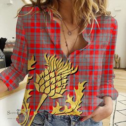 ScotsTee Shop Scottish Moubray Clan Tartan Women Casual Shirt - Golden Thistle Style
