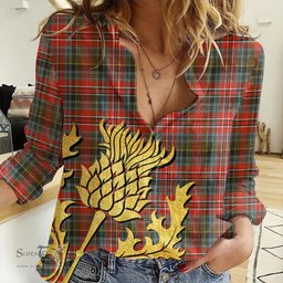 ScotsTee Shop Scottish MacPherson Weathered Clan Tartan Women Casual Shirt - Golden Thistle Style