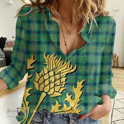 ScotsTee Shop Scottish Kennedy Ancient Clan Tartan Women Casual Shirt - Golden Thistle Style