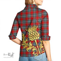 ScotsTee Shop Scottish MacLeay Clan Tartan Women Casual Shirt - Golden Thistle Style