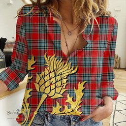 ScotsTee Shop Scottish MacLeay Clan Tartan Women Casual Shirt - Golden Thistle Style