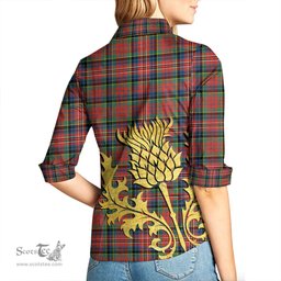 ScotsTee Shop Scottish MacPherson Ancient Clan Tartan Women Casual Shirt - Golden Thistle Style