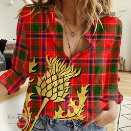 ScotsTee Shop Scottish Munro Modern Clan Tartan Women Casual Shirt - Golden Thistle Style