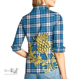 ScotsTee Shop Scottish Roberton Clan Tartan Women Casual Shirt - Golden Thistle Style