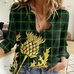 ScotsTee Shop Scottish MacArthur Modern Clan Tartan Women Casual Shirt - Golden Thistle Style