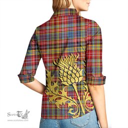 ScotsTee Shop Scottish Drummond of Strathallan Clan Tartan Women Casual Shirt - Golden Thistle Style