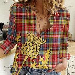 ScotsTee Shop Scottish Drummond of Strathallan Clan Tartan Women Casual Shirt - Golden Thistle Style