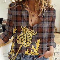 ScotsTee Shop Scottish Cameron of Erracht Weathered Clan Tartan Women Casual Shirt - Golden Thistle Style
