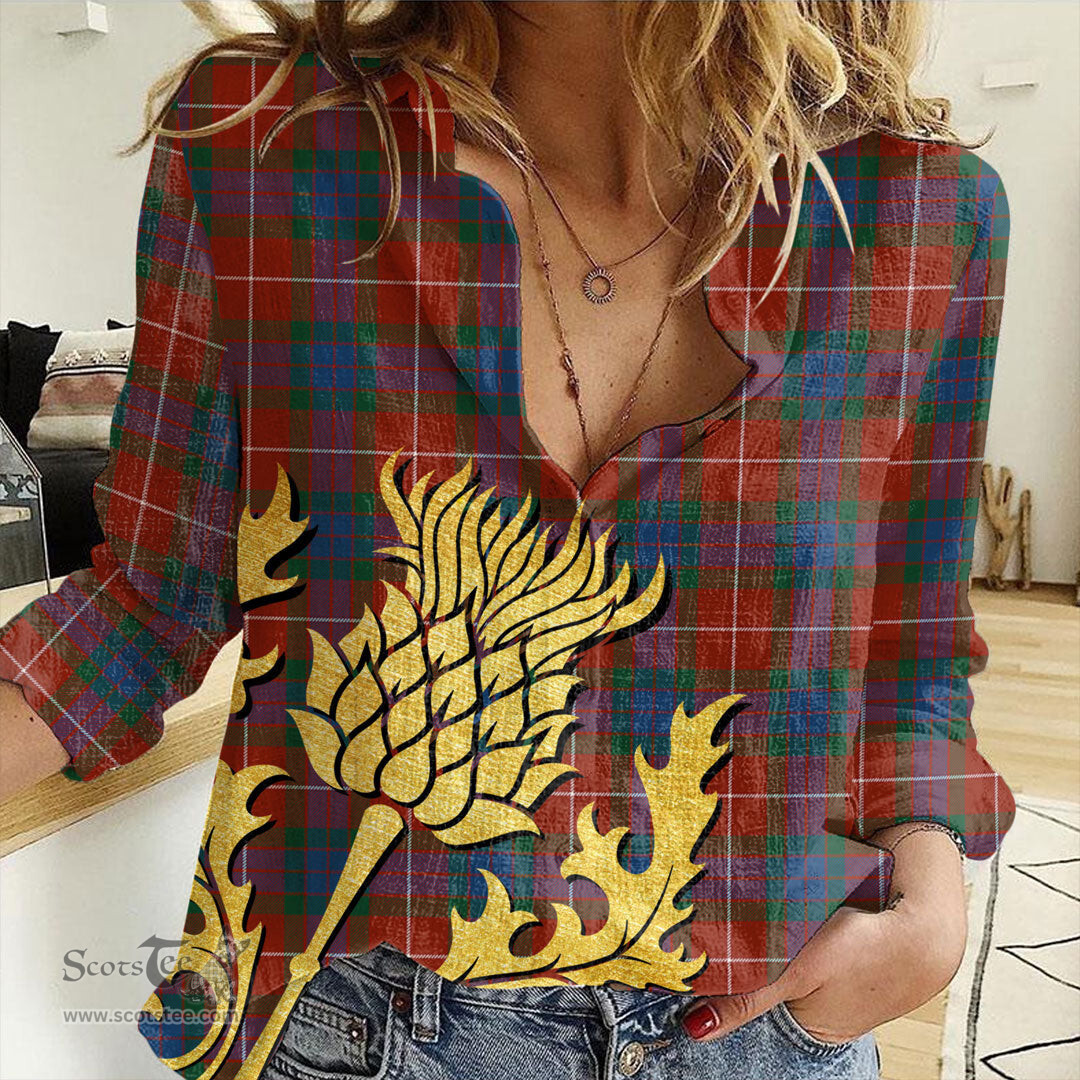 ScotsTee Shop Scottish Fraser Ancient Clan Tartan Women Casual Shirt - Golden Thistle Style