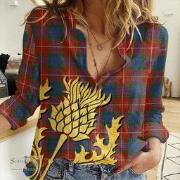 ScotsTee Shop Scottish Fraser Ancient Clan Tartan Women Casual Shirt - Golden Thistle Style