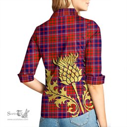 ScotsTee Shop Scottish Cameron of Lochiel Modern Clan Tartan Women Casual Shirt - Golden Thistle Style