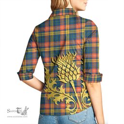 ScotsTee Shop Scottish Buchanan Ancient Clan Tartan Women Casual Shirt - Golden Thistle Style
