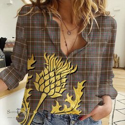 ScotsTee Shop Scottish MacIntyre Hunting Weathered Clan Tartan Women Casual Shirt - Golden Thistle Style