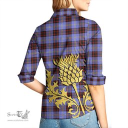 ScotsTee Shop Scottish Rutherford Clan Tartan Women Casual Shirt - Golden Thistle Style
