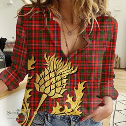 ScotsTee Shop Scottish MacKinnon Modern Clan Tartan Women Casual Shirt - Golden Thistle Style