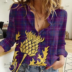 ScotsTee Shop Scottish Pride of Glencoe Clan Tartan Women Casual Shirt - Golden Thistle Style