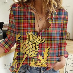ScotsTee Shop Scottish Ogilvie of Airlie Ancient Clan Tartan Women Casual Shirt - Golden Thistle Style