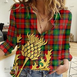 ScotsTee Shop Scottish Boyd Modern Clan Tartan Women Casual Shirt - Golden Thistle Style