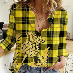 ScotsTee Shop Scottish MacLeod of Lewis Modern Clan Tartan Women Casual Shirt - Golden Thistle Style