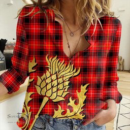 ScotsTee Shop Scottish MacIver Modern Clan Tartan Women Casual Shirt - Golden Thistle Style
