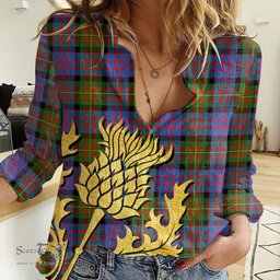 ScotsTee Shop Scottish Carnegie Ancient Clan Tartan Women Casual Shirt - Golden Thistle Style