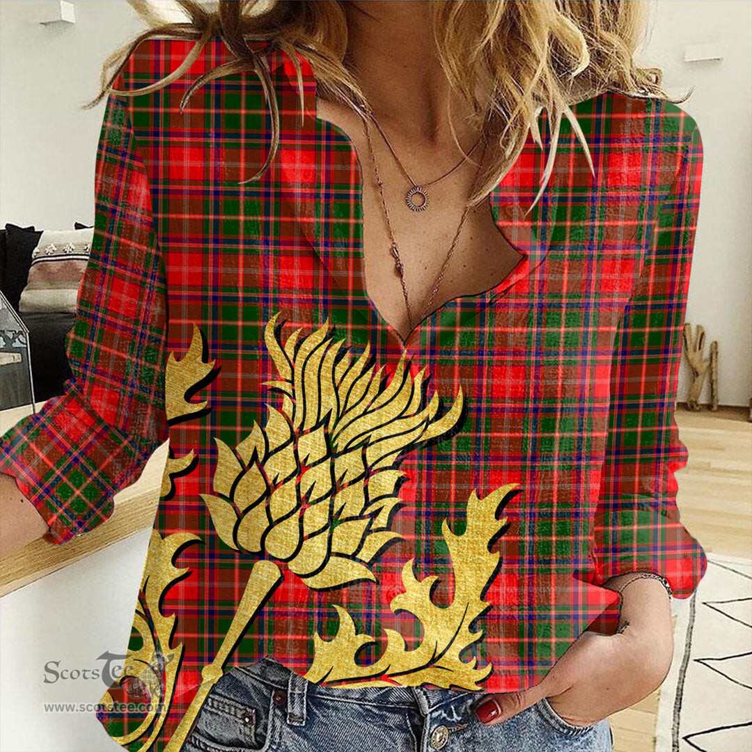 ScotsTee Shop Scottish Somerville Modern Clan Tartan Women Casual Shirt - Golden Thistle Style
