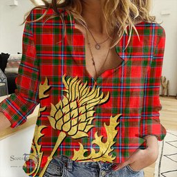 ScotsTee Shop Scottish Perthshire District Clan Tartan Women Casual Shirt - Golden Thistle Style
