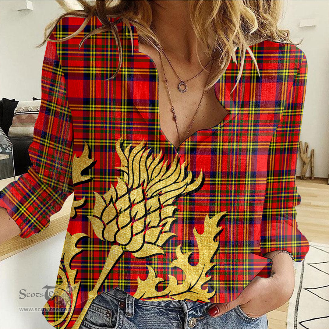 ScotsTee Shop Scottish Hepburn Clan Tartan Women Casual Shirt - Golden Thistle Style