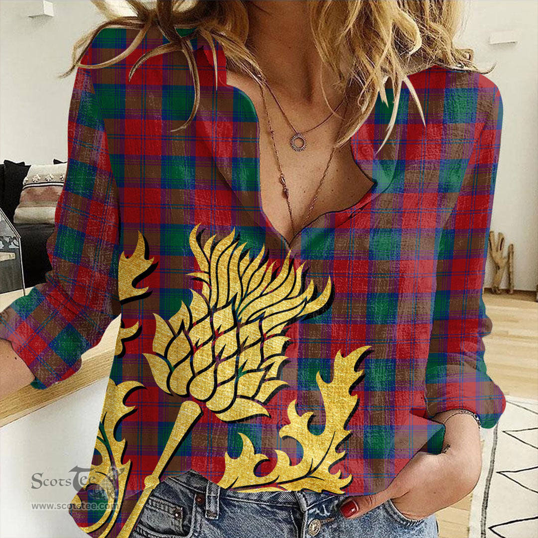 ScotsTee Shop Scottish Lindsay Modern Clan Tartan Women Casual Shirt - Golden Thistle Style