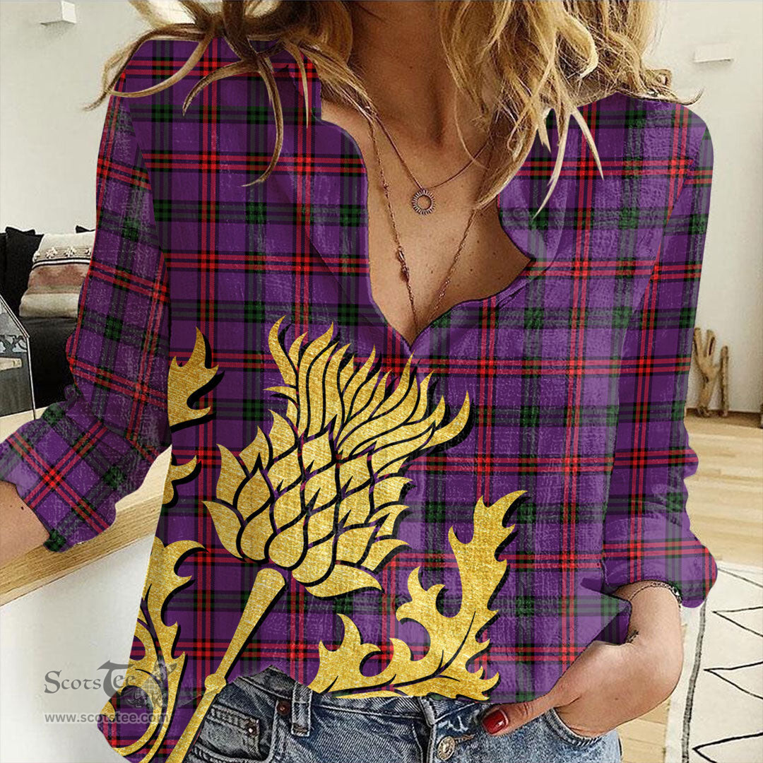 ScotsTee Shop Scottish Montgomery Modern Clan Tartan Women Casual Shirt - Golden Thistle Style