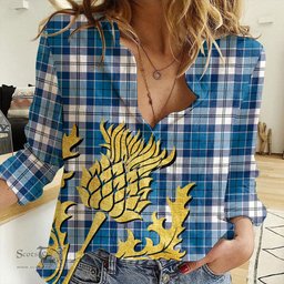 ScotsTee Shop Scottish Strathclyde District Clan Tartan Women Casual Shirt - Golden Thistle Style