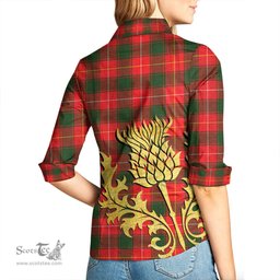 ScotsTee Shop Scottish MacPhee Modern Clan Tartan Women Casual Shirt - Golden Thistle Style