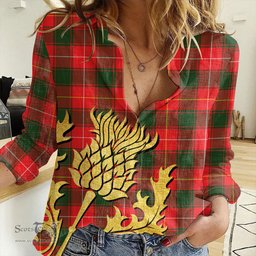 ScotsTee Shop Scottish MacPhee Modern Clan Tartan Women Casual Shirt - Golden Thistle Style
