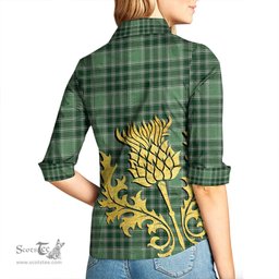 ScotsTee Shop Scottish MacDonald Lord of the Isles Hunting Clan Tartan Women Casual Shirt - Golden Thistle Style