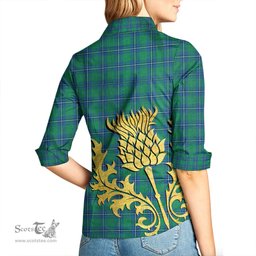 ScotsTee Shop Scottish Irvine Ancient Clan Tartan Women Casual Shirt - Golden Thistle Style