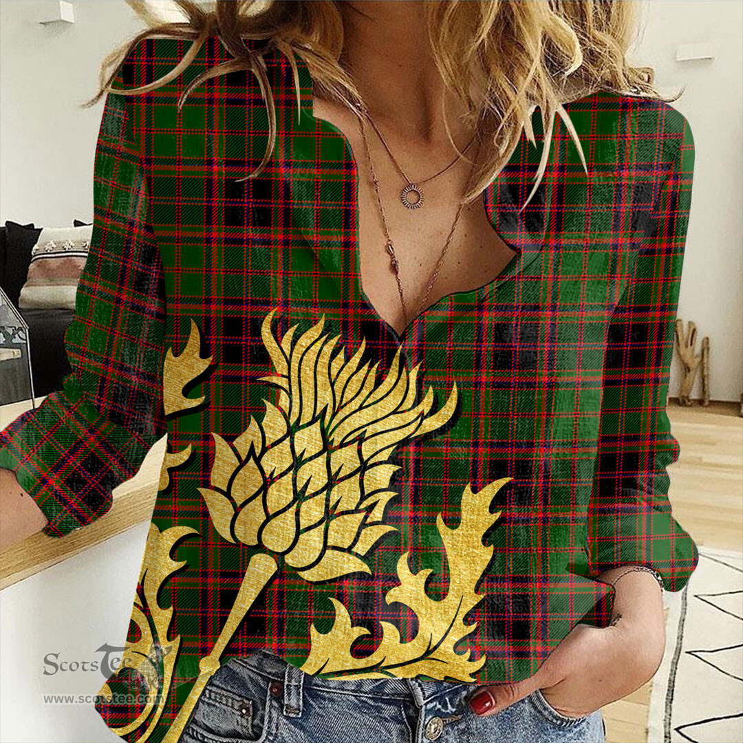ScotsTee Shop Scottish Buchan Modern Clan Tartan Women Casual Shirt - Golden Thistle Style