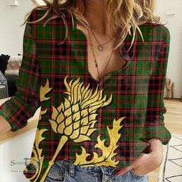 ScotsTee Shop Scottish Buchan Modern Clan Tartan Women Casual Shirt - Golden Thistle Style
