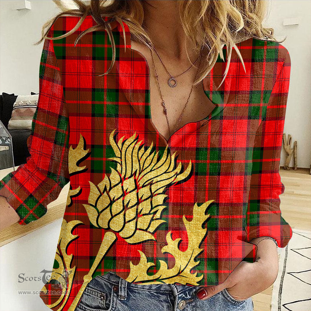 ScotsTee Shop Scottish Dunbar Modern Clan Tartan Women Casual Shirt - Golden Thistle Style