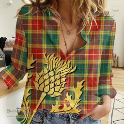 ScotsTee Shop Scottish Buchanan Old Sett Clan Tartan Women Casual Shirt - Golden Thistle Style