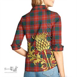 ScotsTee Shop Scottish Chisholm Ancient Clan Tartan Women Casual Shirt - Golden Thistle Style
