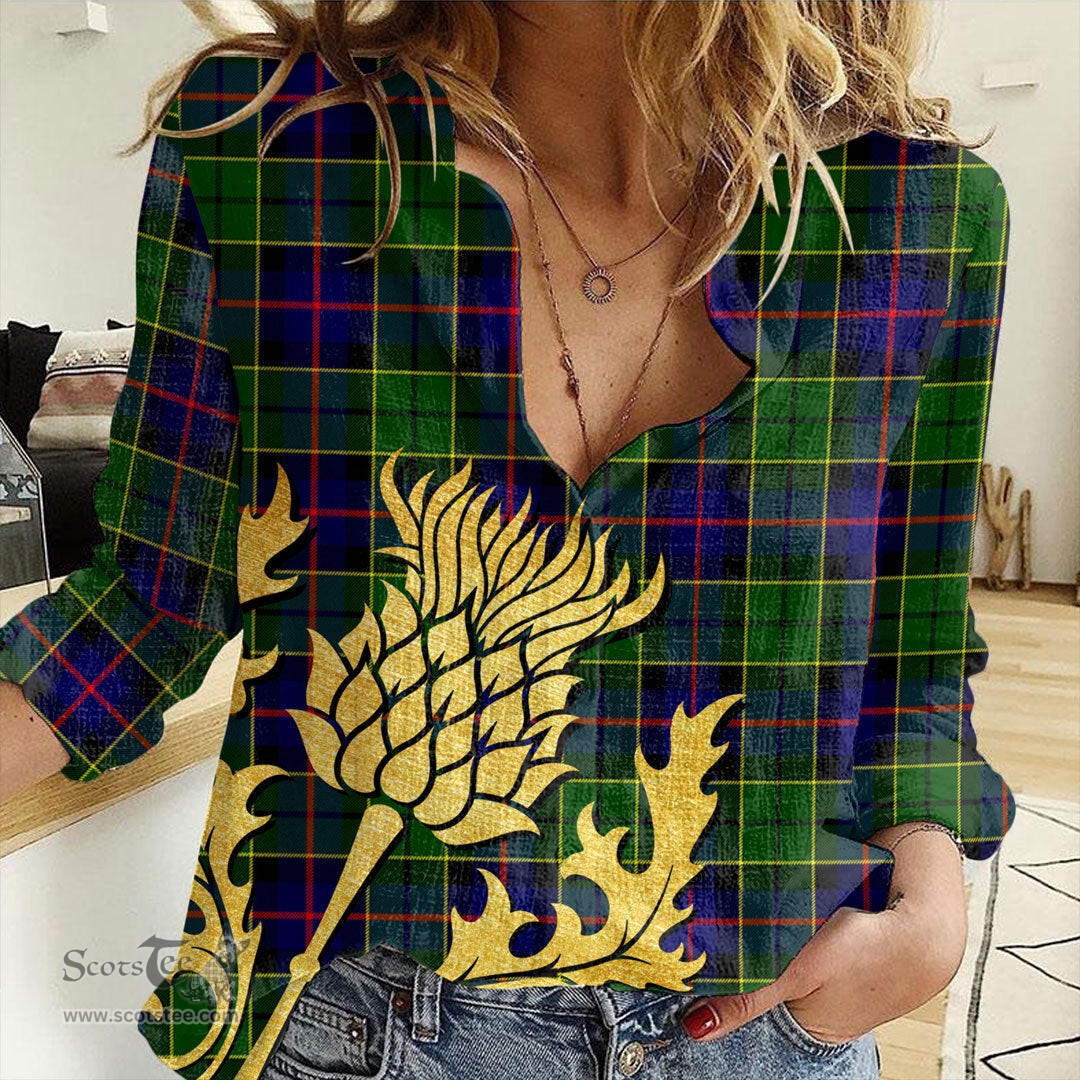 ScotsTee Shop Scottish Forsyth Modern Clan Tartan Women Casual Shirt - Golden Thistle Style