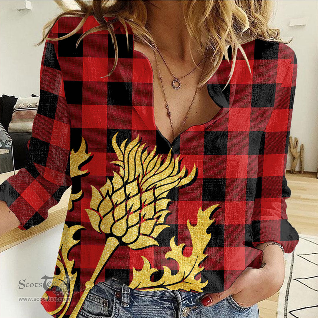 ScotsTee Shop Scottish Rob Roy MacGregor Modern Clan Tartan Women Casual Shirt - Golden Thistle Style