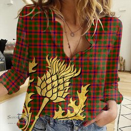 ScotsTee Shop Scottish Skene Modern Clan Tartan Women Casual Shirt - Golden Thistle Style