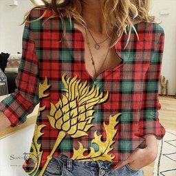 ScotsTee Shop Scottish Kerr Ancient Clan Tartan Women Casual Shirt - Golden Thistle Style