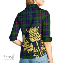 ScotsTee Shop Scottish Shaw Modern Clan Tartan Women Casual Shirt - Golden Thistle Style